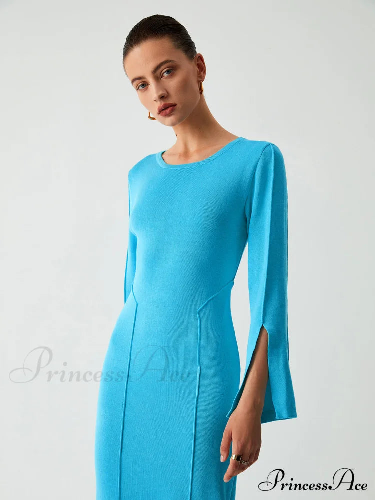 Coastal Allure Long Trendy Sleeve Sweater Dress Sweaters-L