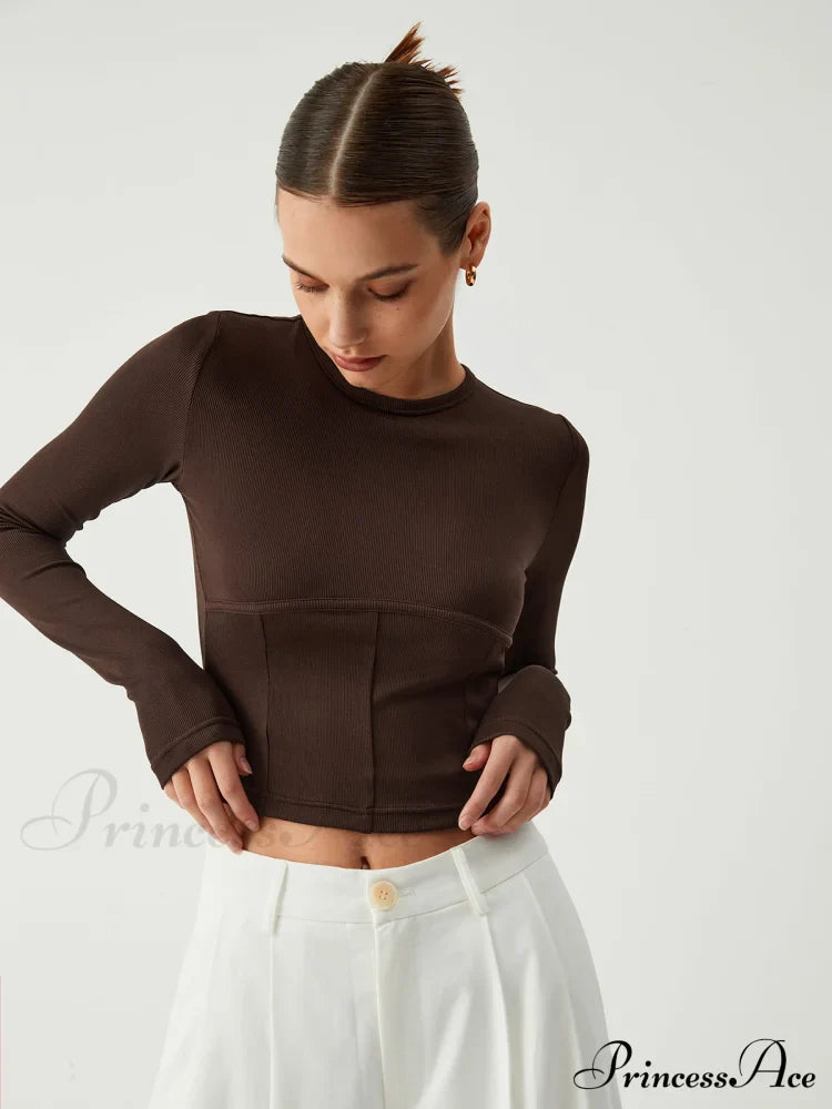 Cocoa Beans Long Trendy Sleeve Crop Shirt Brown / S T-Shirts