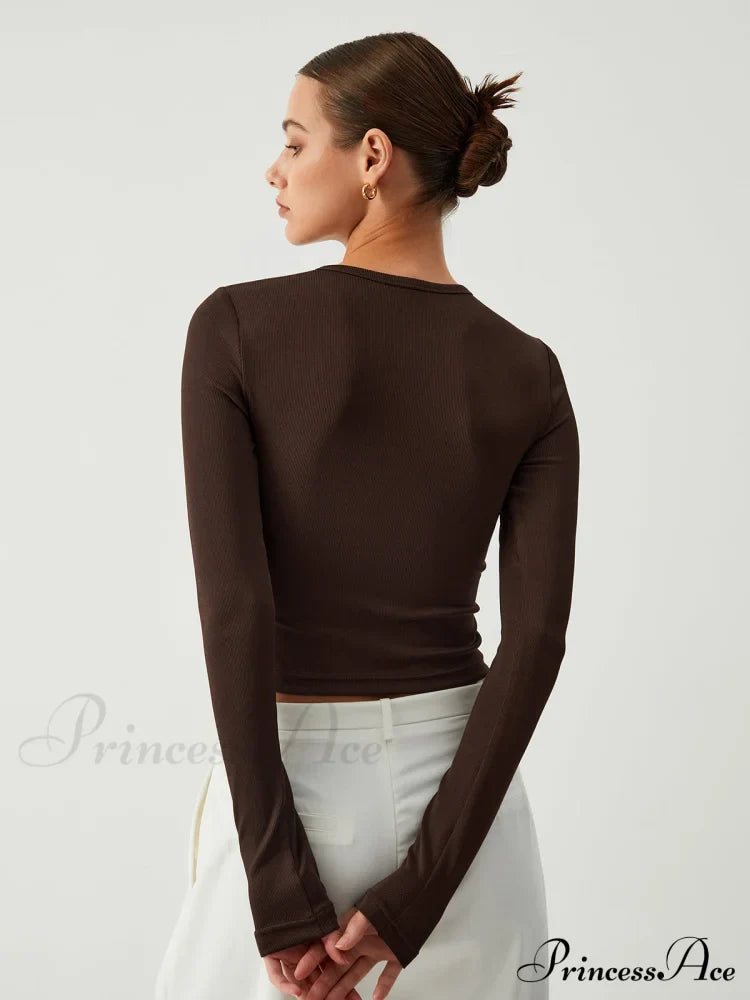 Cocoa Beans Long Trendy Sleeve Crop Shirt T-Shirts
