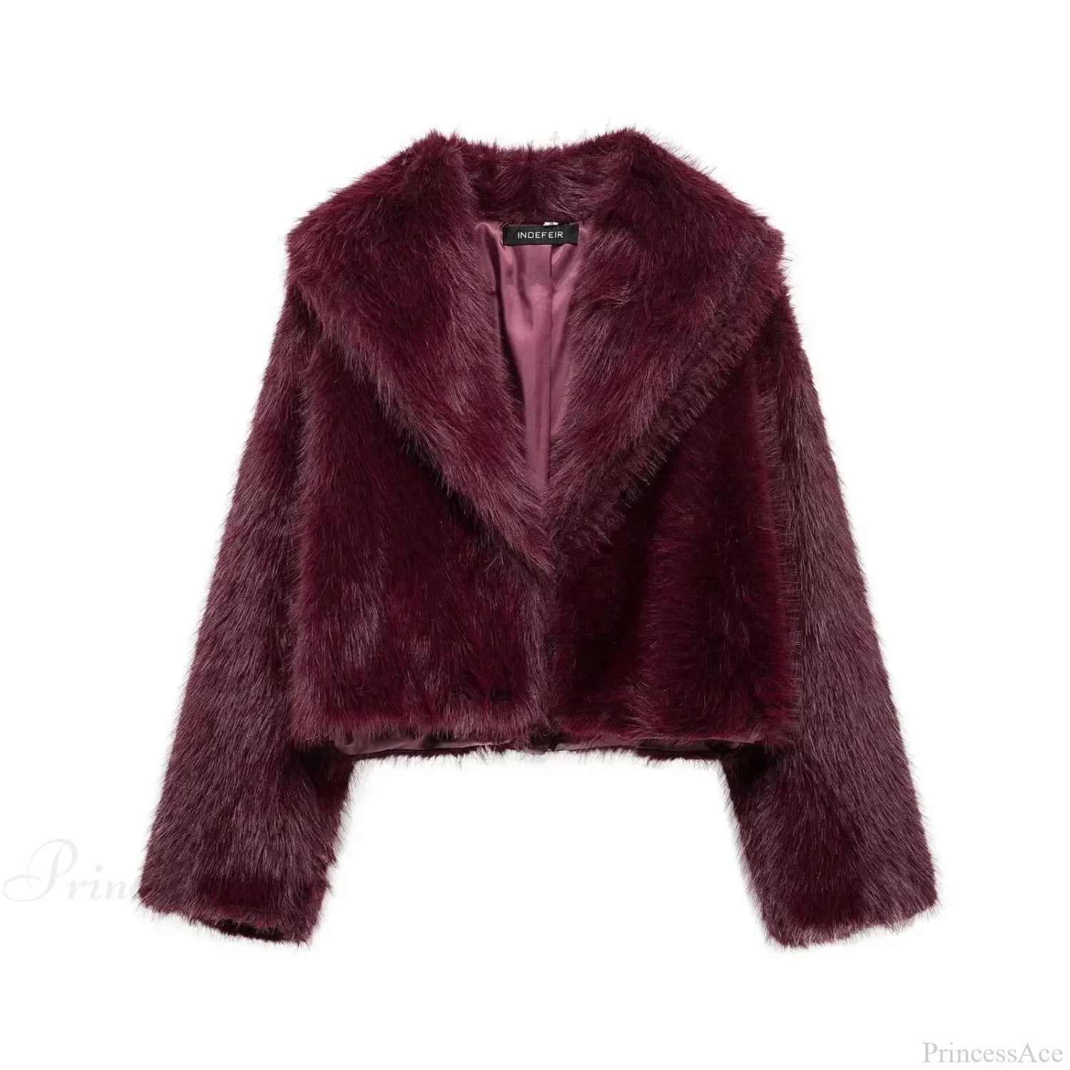 Coffee Fur Lapel Short Coat Deep Red / Xs Coats-241208