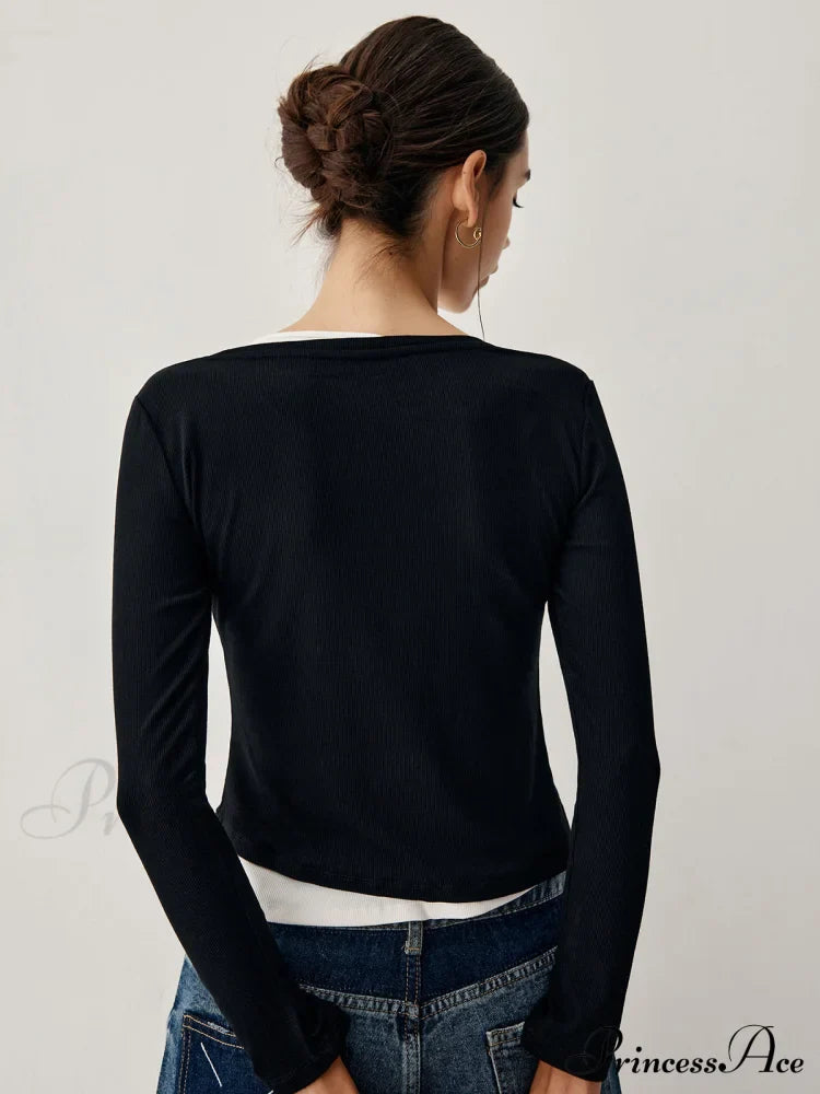 Colorblock Long Graceful Sleeve Crop Shirt T-Shirts