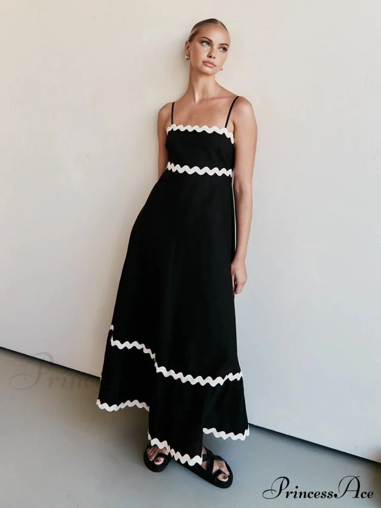 Contast Trim Graceful Cami Long Dress Dresses