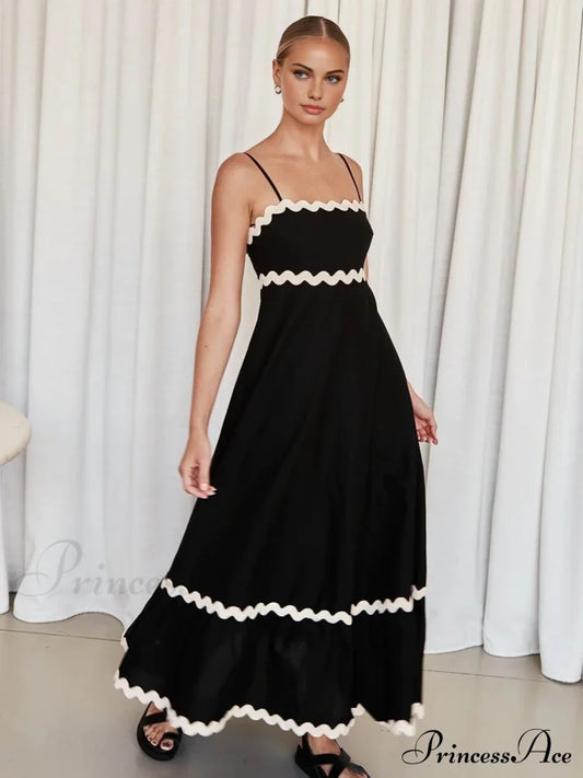 Contast Trim Graceful Cami Long Dress Dresses