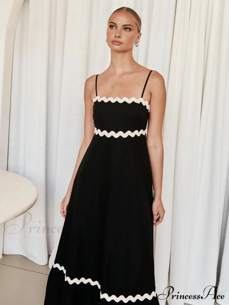 Contast Trim Graceful Cami Long Dress Dresses