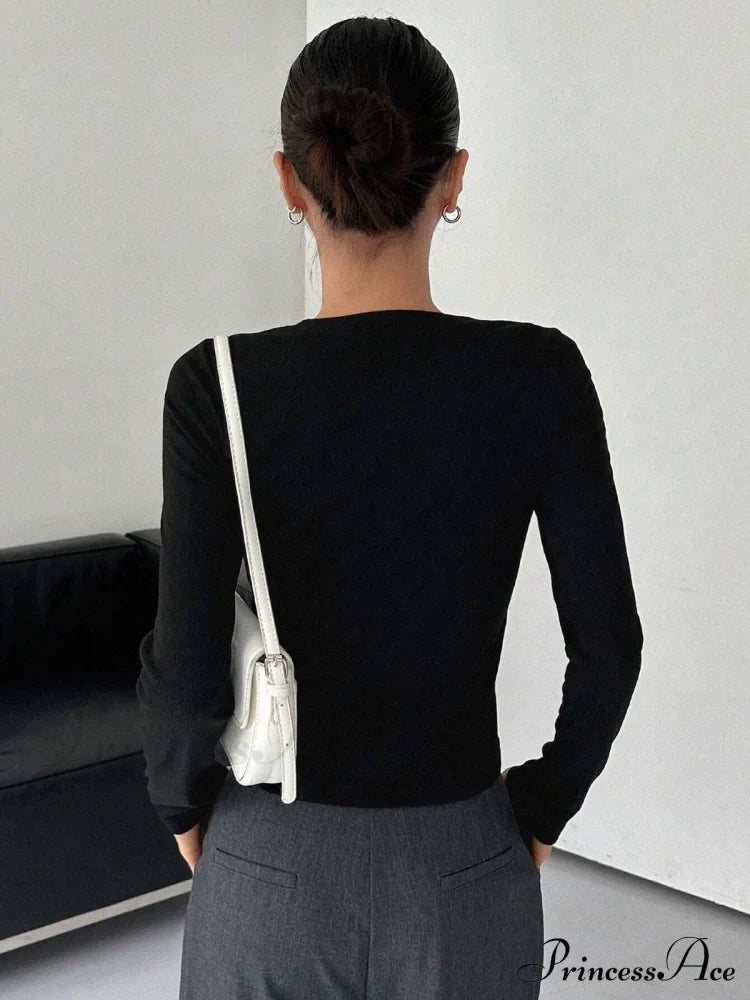 Contrast Trim Crew Trendy Neck Long Sleeve Shirt T-Shirts