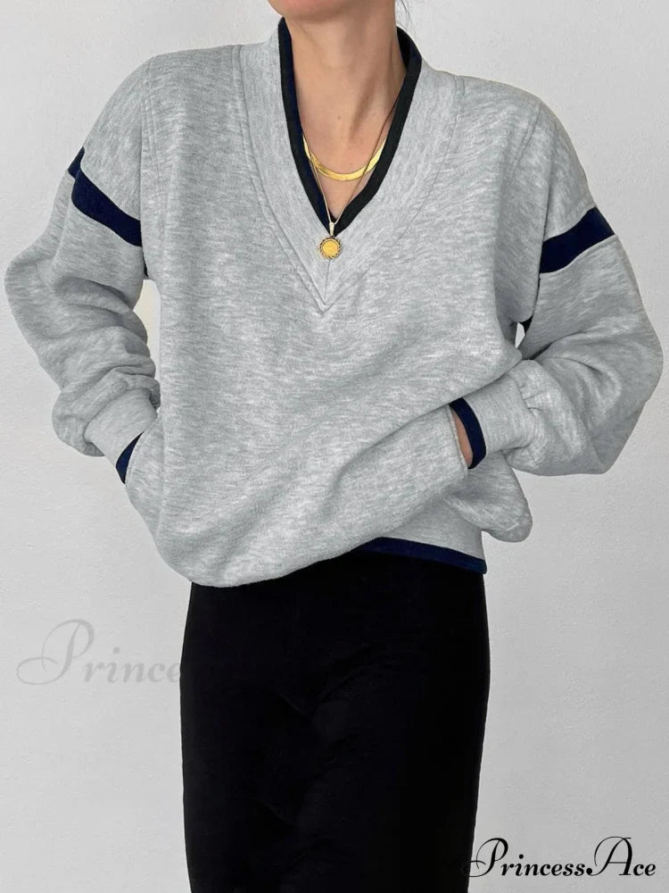 Contrast Trim Graceful Oversized Sweatshirt Sweatshirts