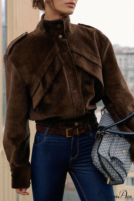 Corduroy Biker Style Elegant Casual Coat