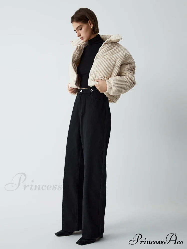 Corduroy Open Graceful Collar Puffer Coat Coats-L