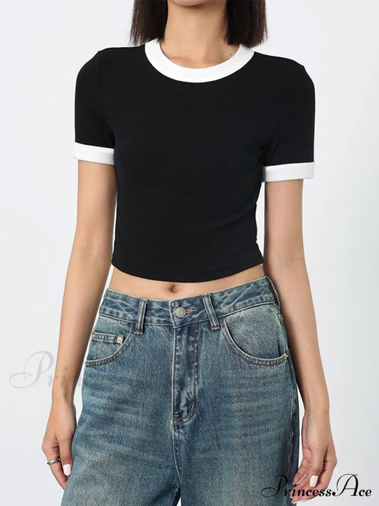Cotton Contrast Graceful Trim Cropped Top T-Shirts