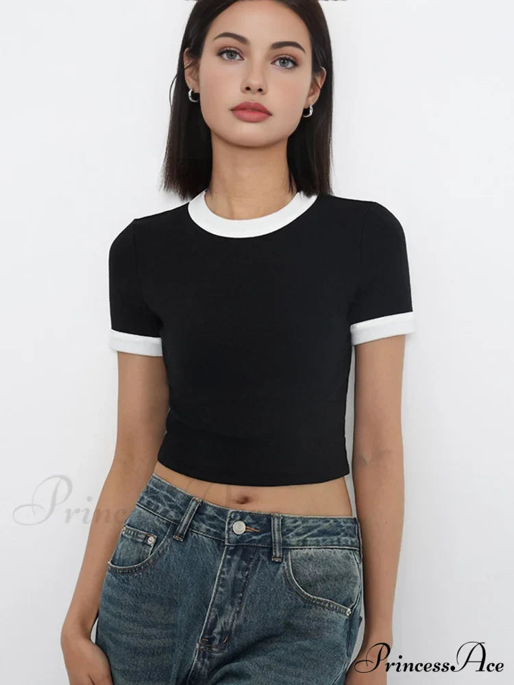 Cotton Contrast Graceful Trim Cropped Top T-Shirts