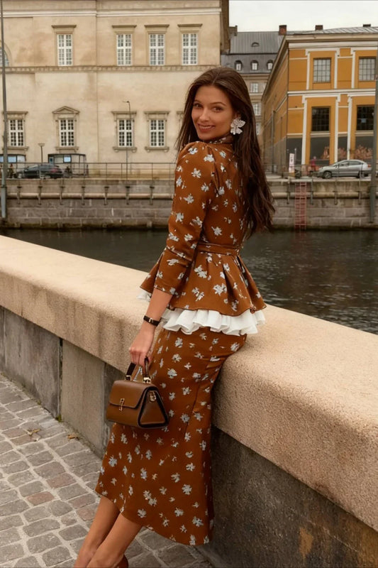 Cotton Linen Deep V Mermaid Dress Two Piece Set