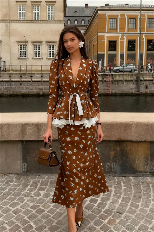 Cotton Linen Deep V Mermaid Dress Two Piece Set