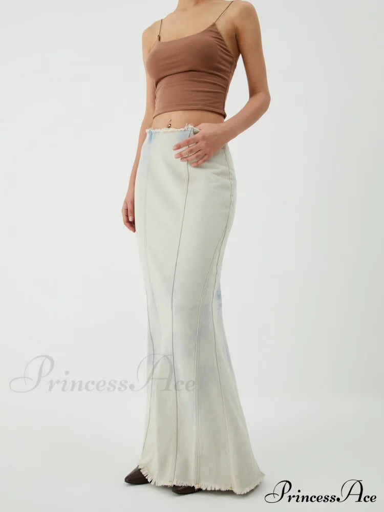 Cotton Minimalism Washed Trendy Denim Maxi Skirt Skirts