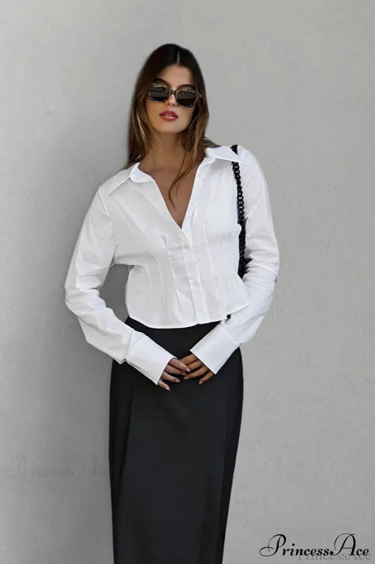 Cotton Ruched Waist Collared Blouse