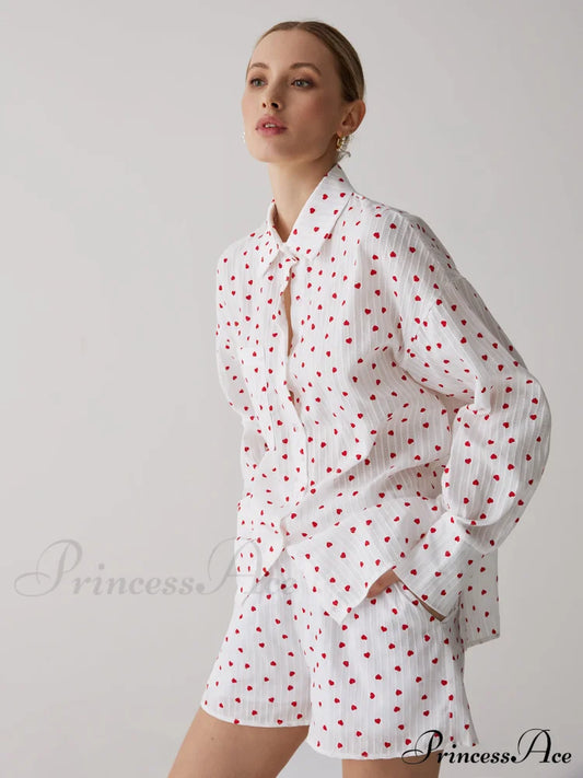 Cotton Sweetheart Striped Trendy Soft Short Set White / S Sets