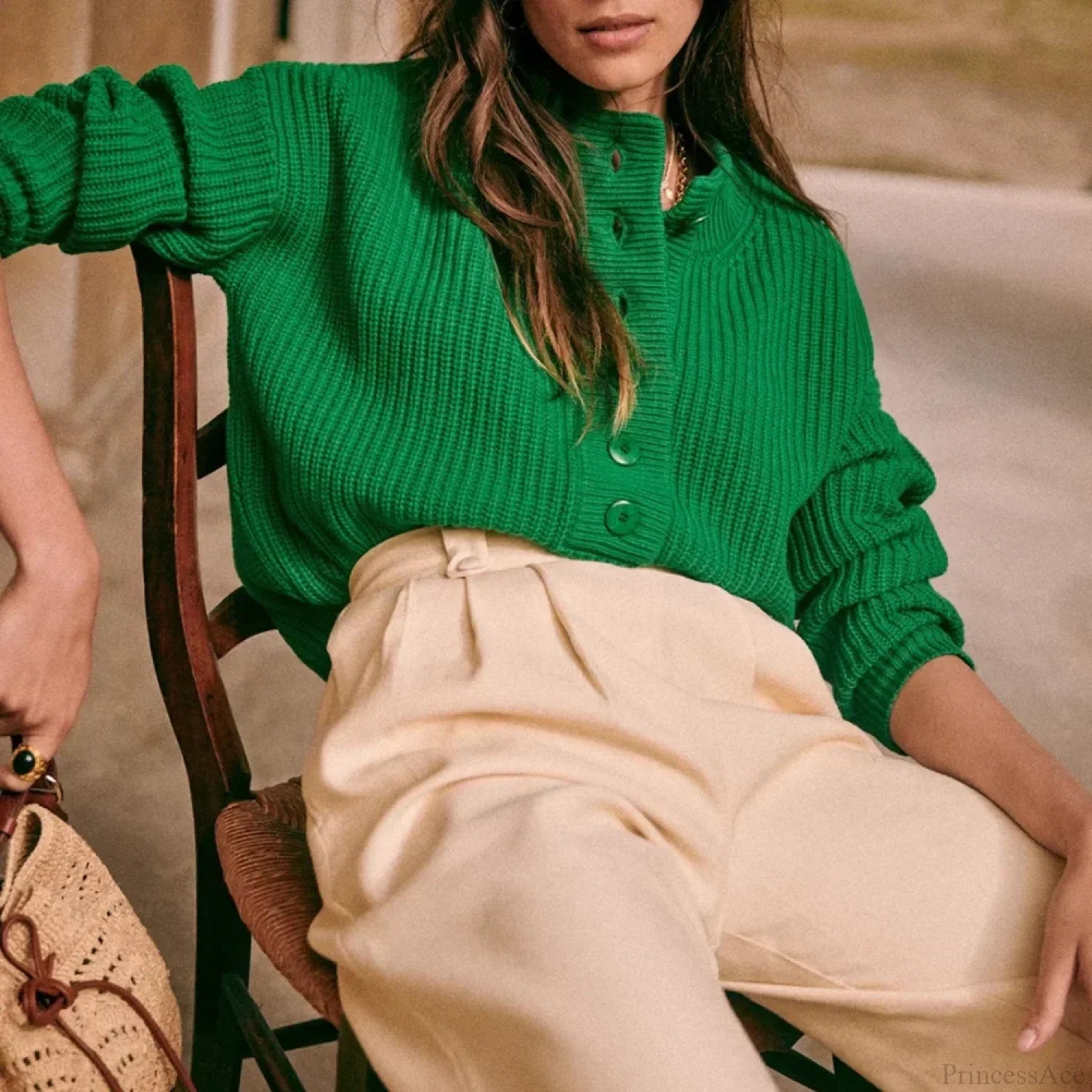 Cozy Warm Jacquard Long Sleeve Button Female Casual Christmas Sweater Green / S Sweaters-L