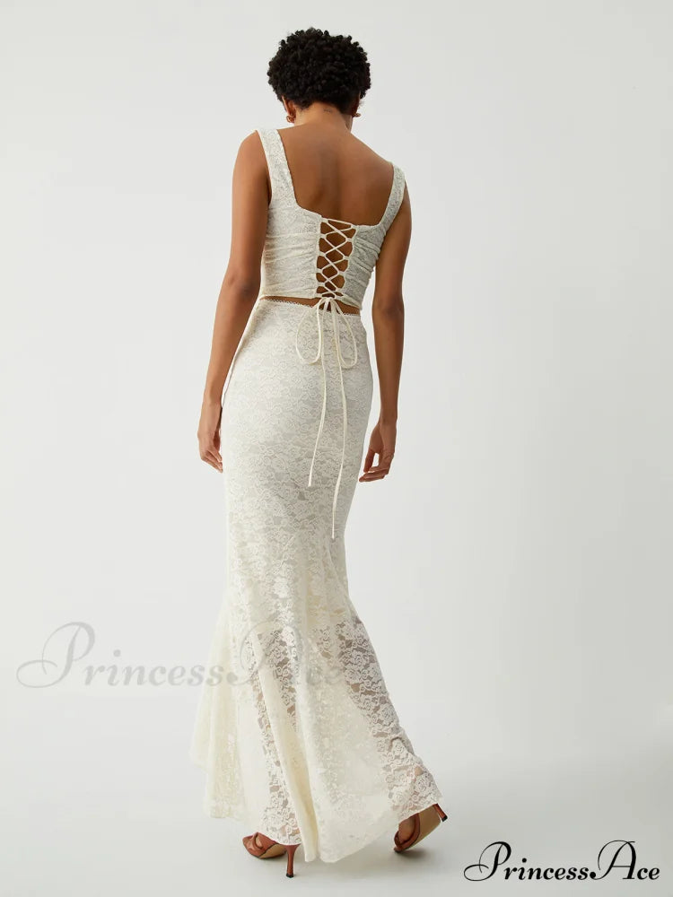 Cream Floral Lace Tie Modern Back Crop Corset Top Tank Tops & Camis