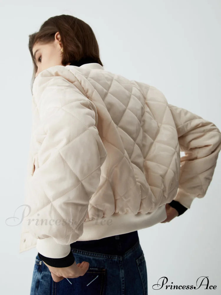 Creamy Lightweight Graceful Quilted Coat Coats-L
