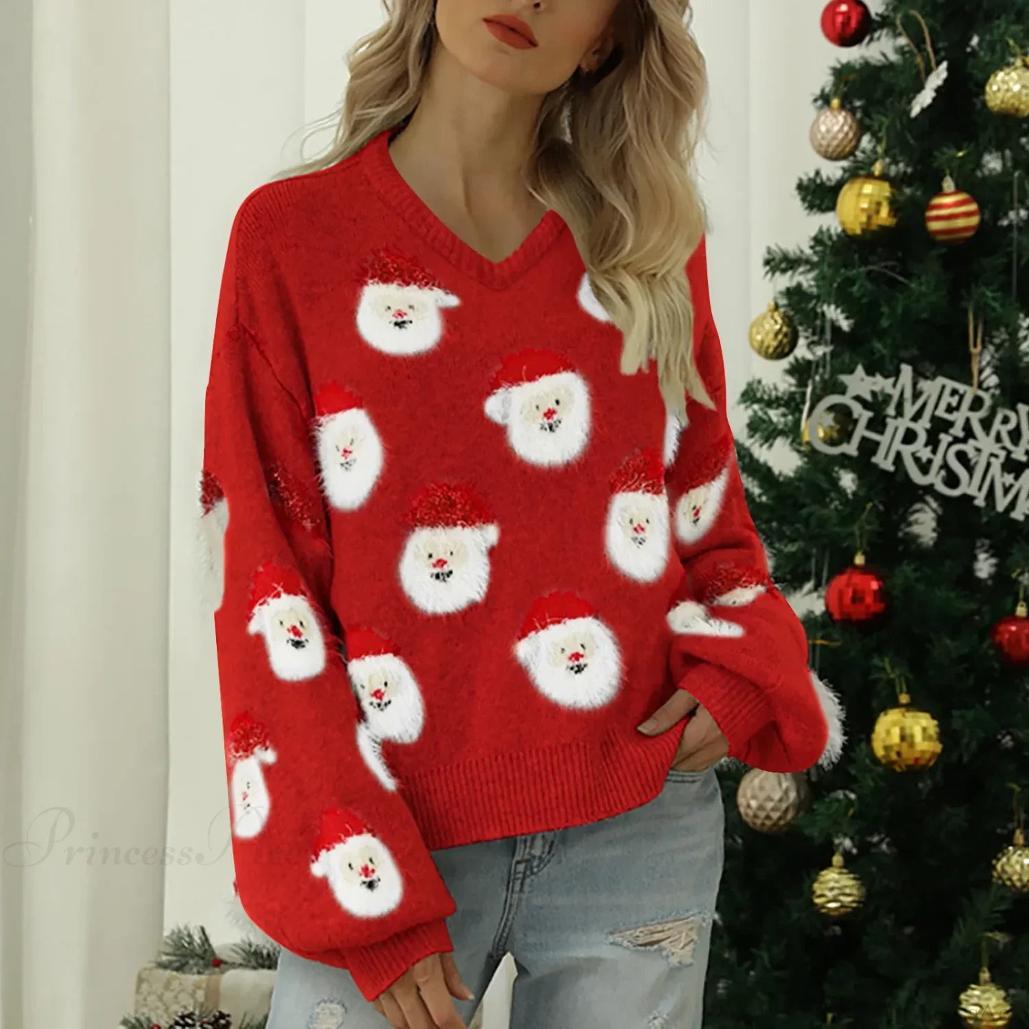 Crewneck Soft Loose Pullover Autumn Winter Christmas Sweater Sweaters-L