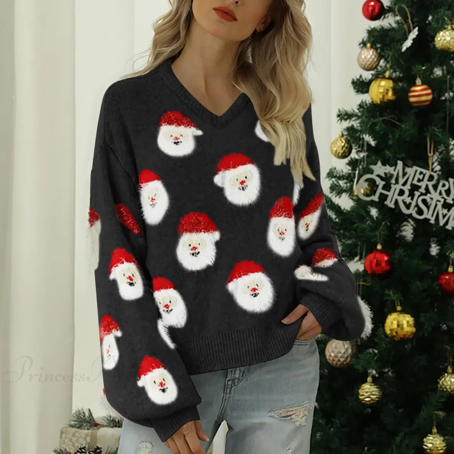 Crewneck Soft Loose Pullover Autumn Winter Christmas Sweater Sweaters-L