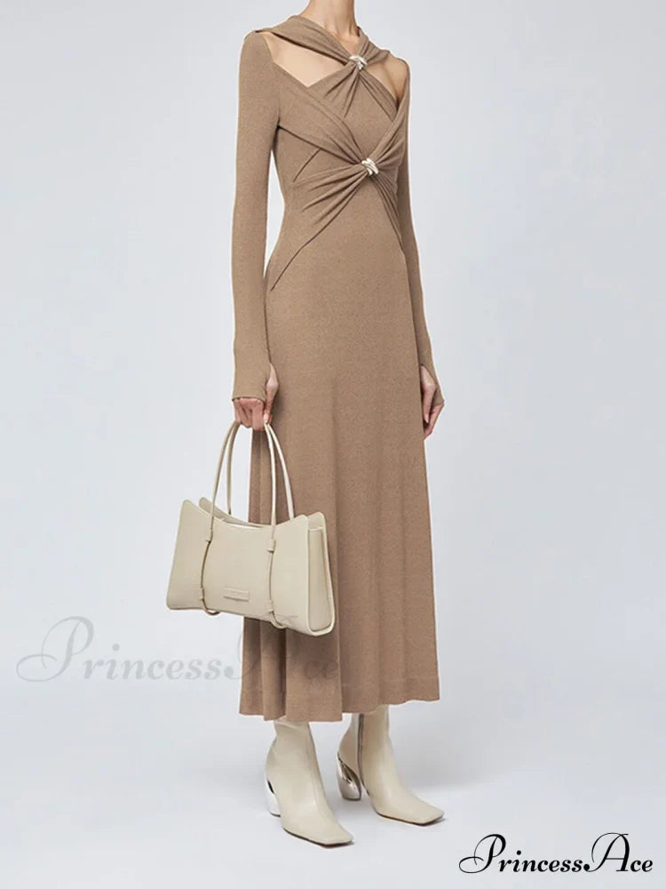 Criss Cross Cut Trendy Out Long Dress Dresses