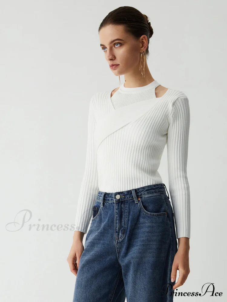 Criss Cross Halter Trendy Two Piece Knit Top Sweaters-L