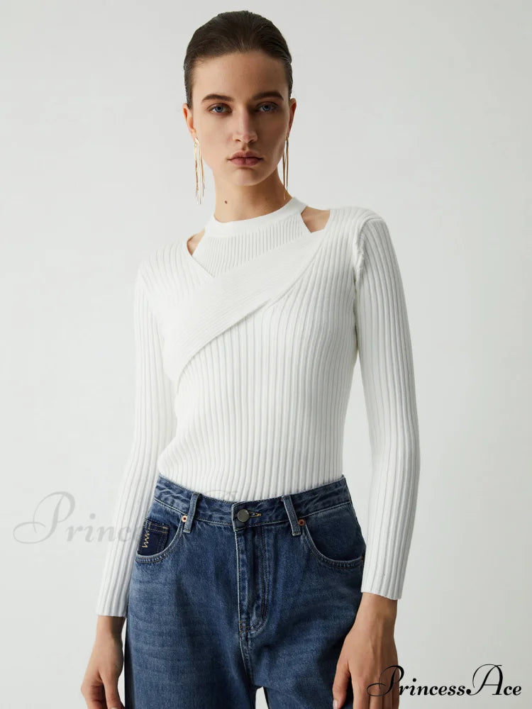 Criss Cross Halter Trendy Two Piece Knit Top White / S Sweaters-L