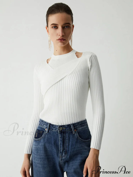 Criss Cross Halter Trendy Two Piece Knit Top White / S Sweaters-L