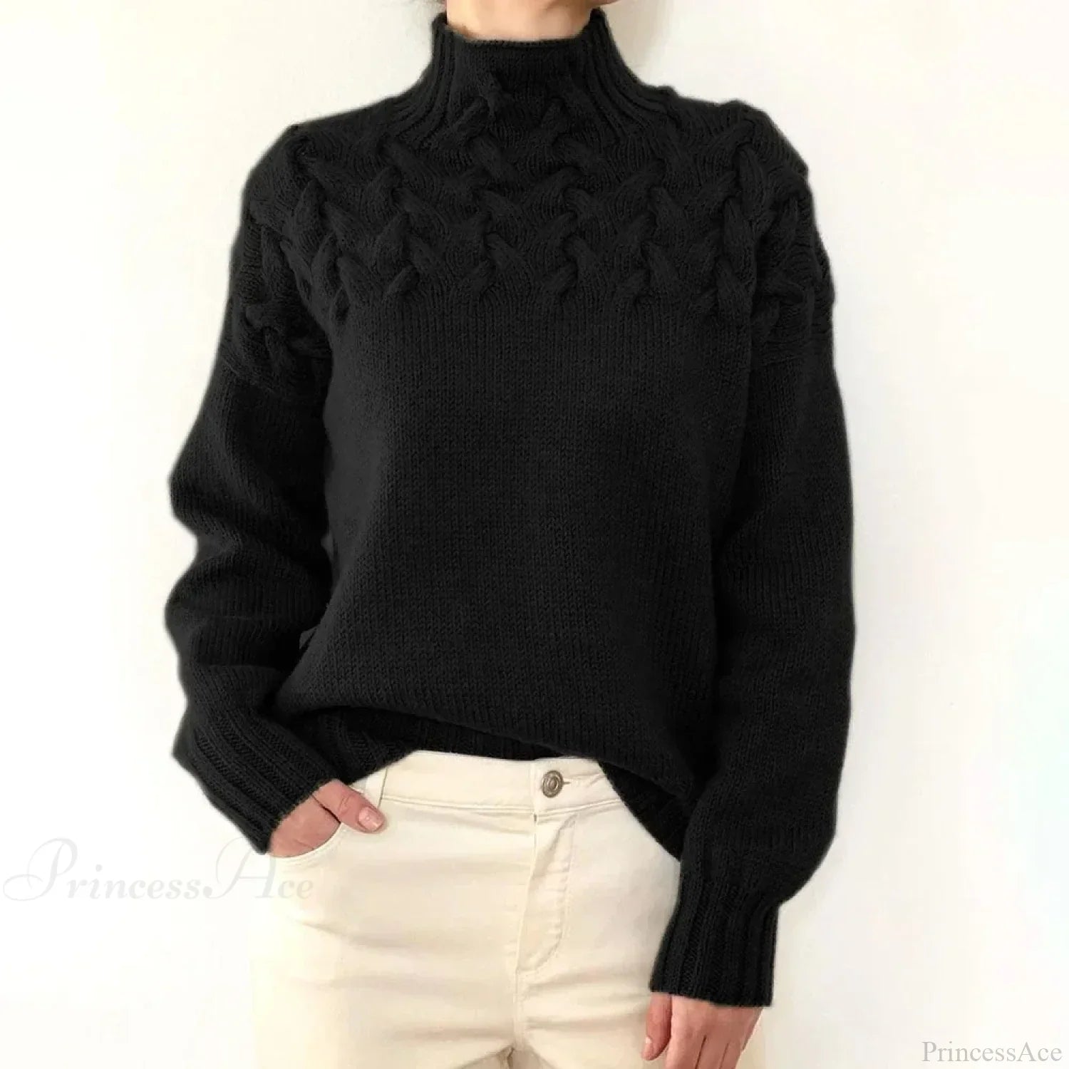 Crochet & Knitted Thick Pink Sweater Black / S