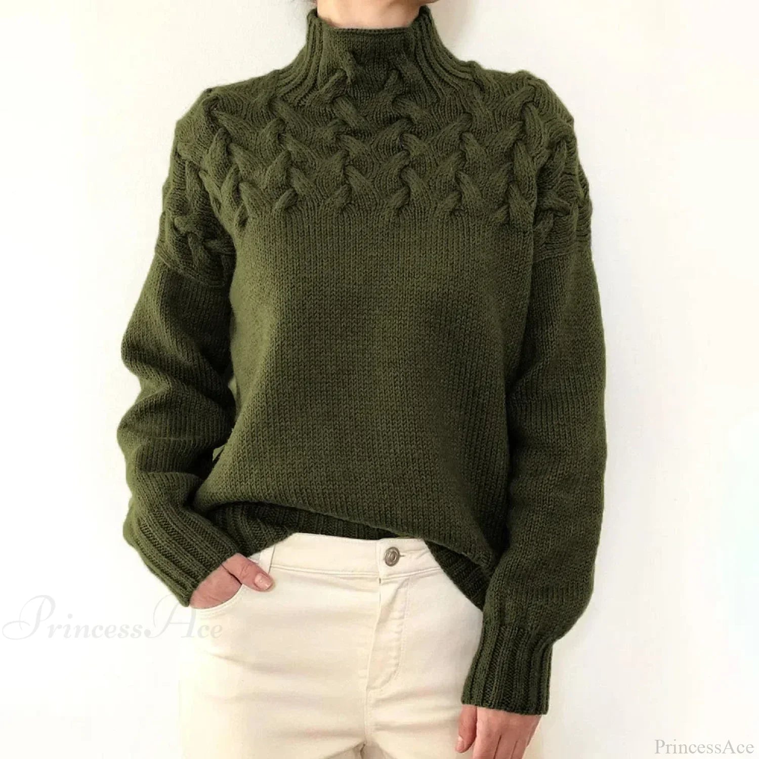 Crochet & Knitted Thick Pink Sweater dark green / S