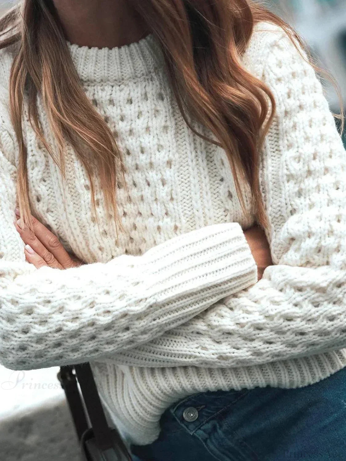 Crochet Round Neck Long Sleeve Sweater