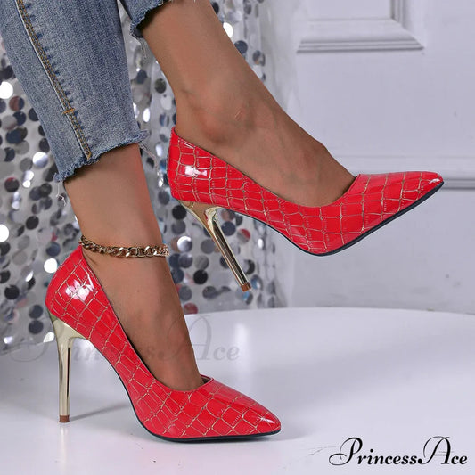 Crocodile-Effect Sexy Pattern Stiletto High HeelsFashion Pointy Party Casual Women Shoes High Heel