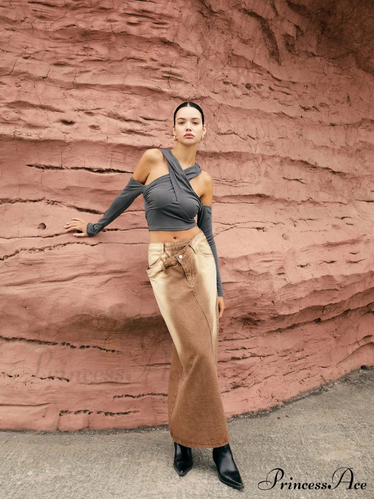 Cross-Over Neck Graceful Hooded Top T-Shirts