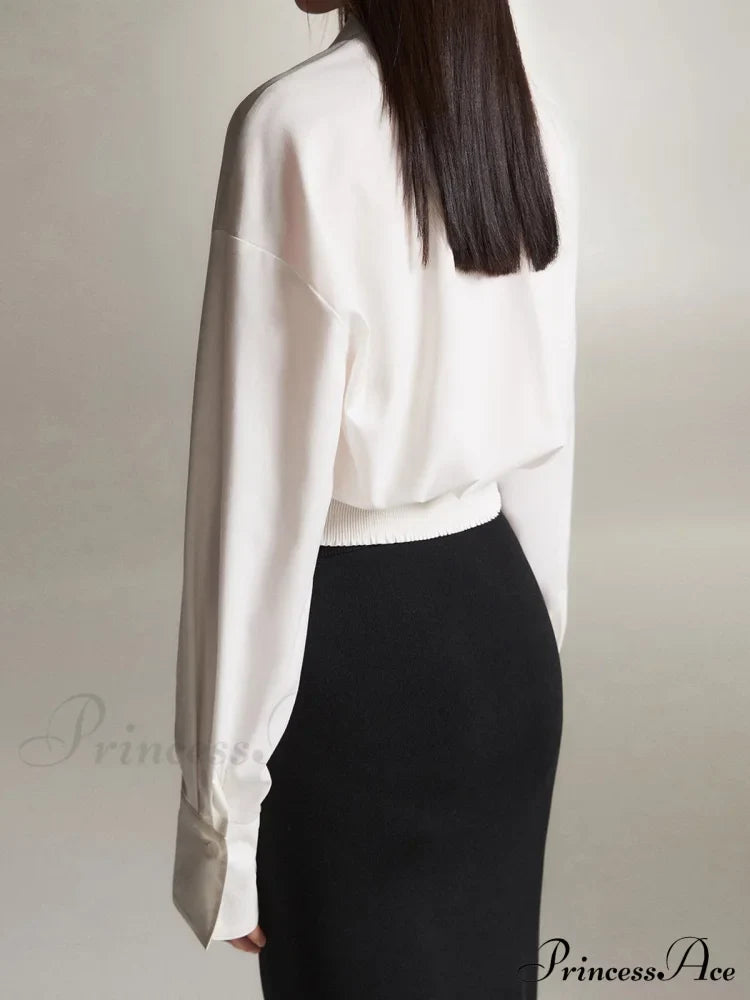 Crossover Twisted V-Neck Trendy Long Sleeve Shirt Shirts