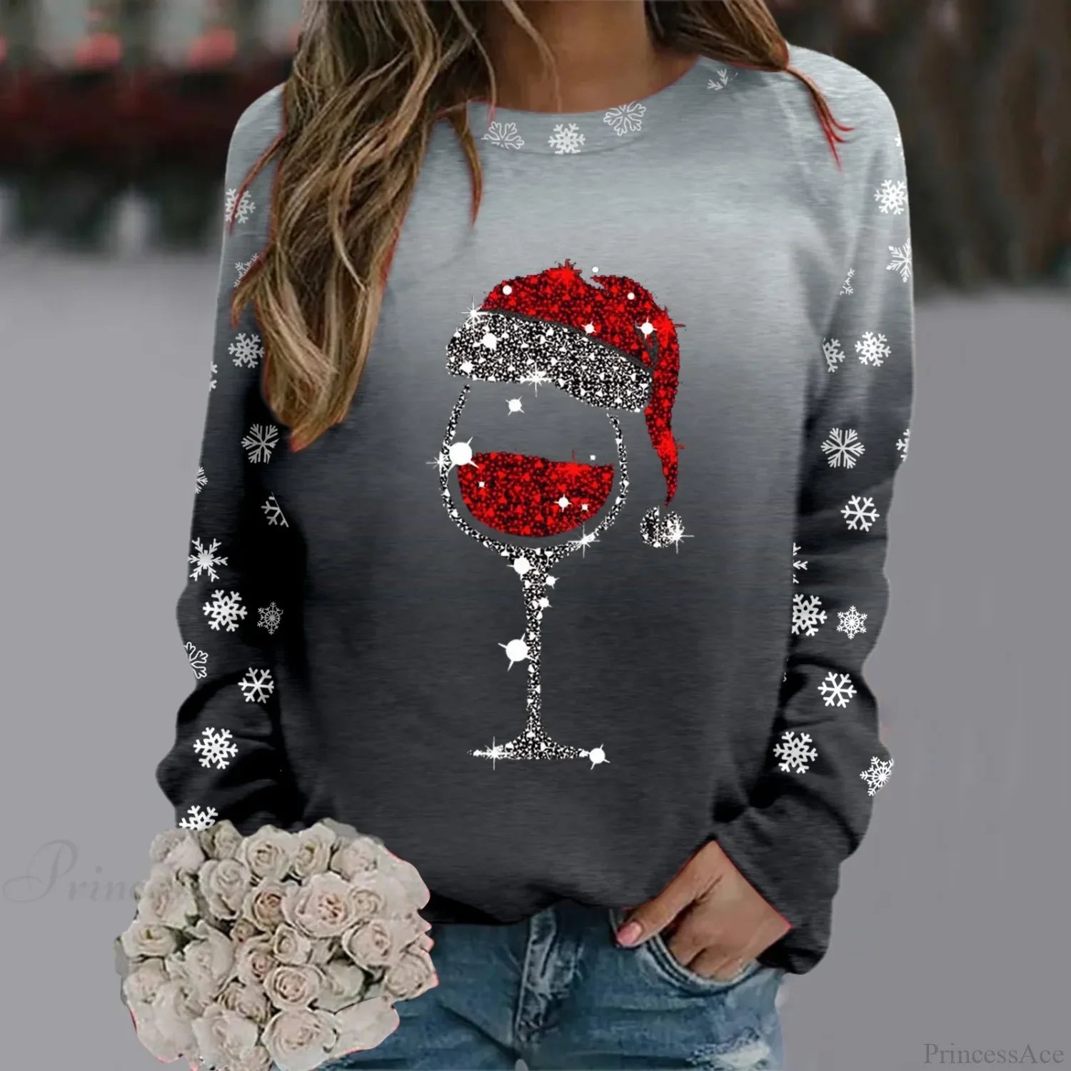 Cute Reindeer Graphic Long Sleeve Sweatshirt New Year Christmas Sweater 2-Black / S Sweaters-L