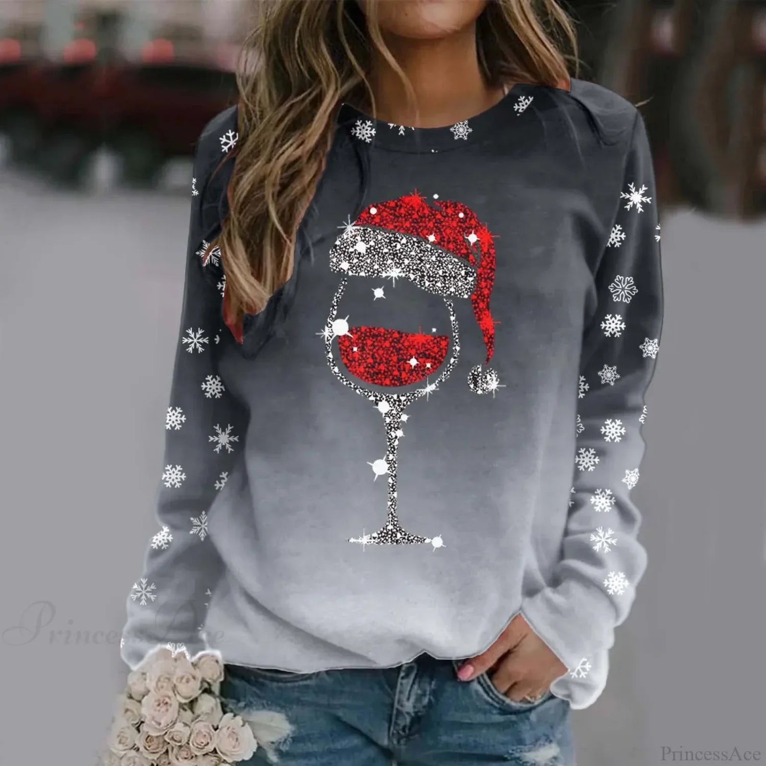 Cute Reindeer Graphic Long Sleeve Sweatshirt New Year Christmas Sweater 3-Grey / S Sweaters-L