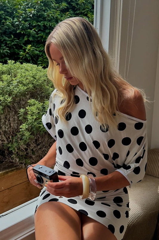 Short Sleeve Retro Dot Print Bloshope