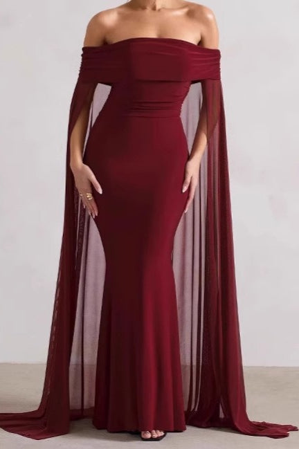 Strapless Cape Long Formal Dress