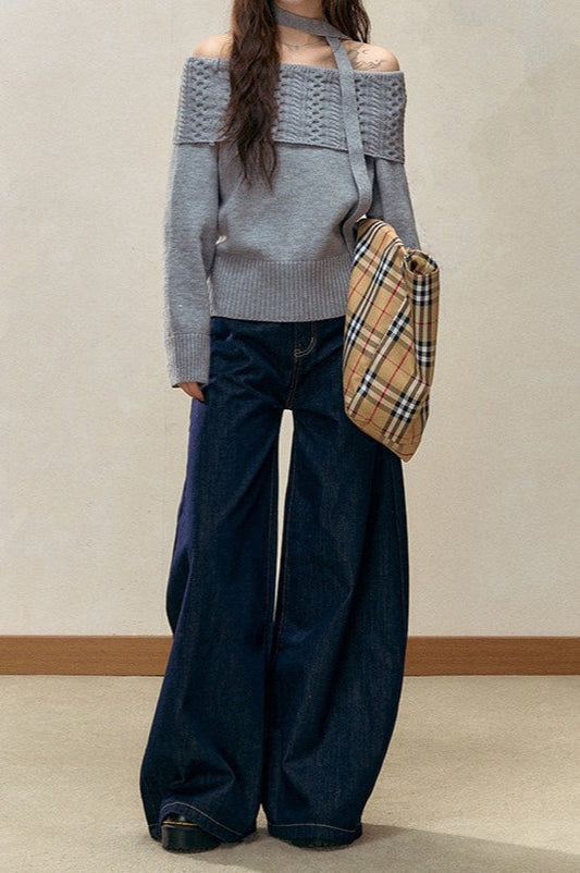 Off-the-shoulder Fitted Cable Knit Bloshope