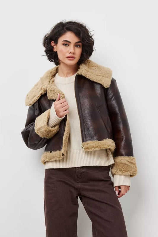 Vintage Faux Fur Collared Short Coat