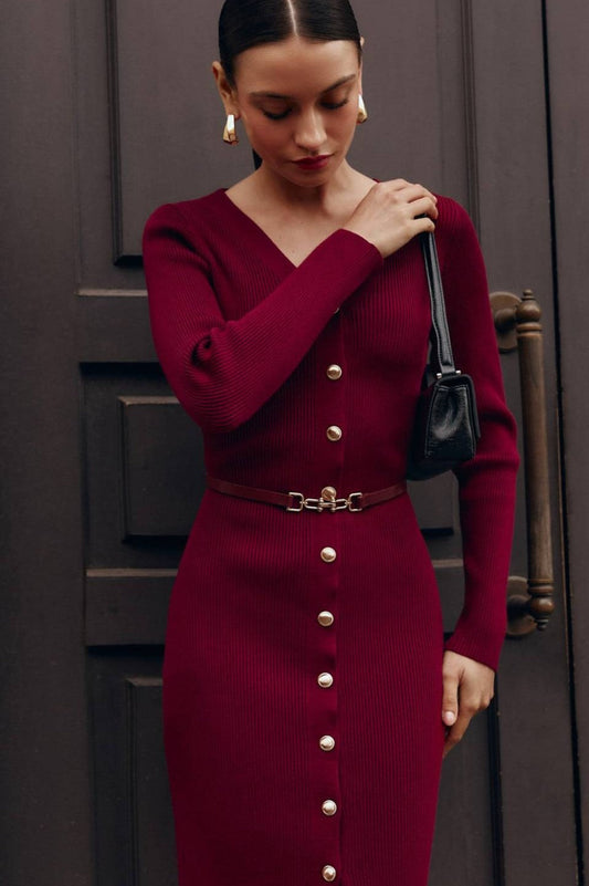 Long Sleeve Button Sweater Dress