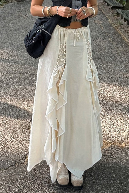 Ruffled Asymmetrical Midi Skirt