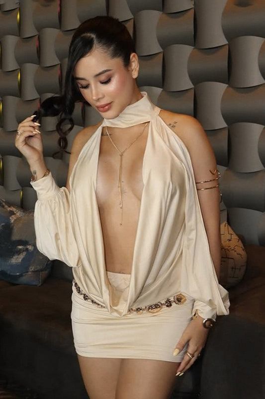 Sexy Cowl Neck Cutout Bodycon Mini Dress