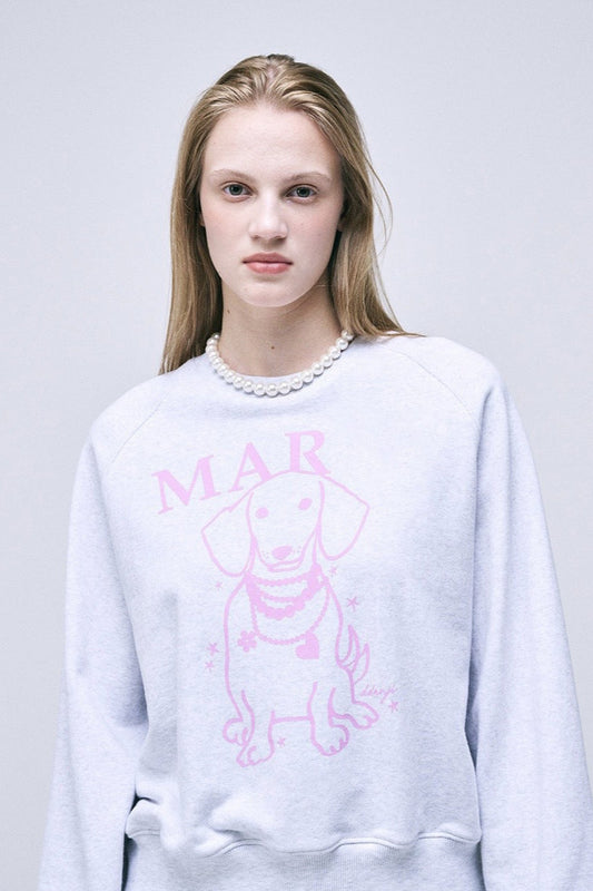 Rhinestone Dog Print Raglan Sweatshirt