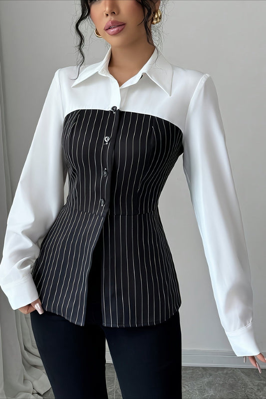 Striped Patchwork Button Bloshope
