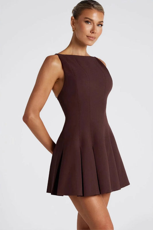 Solid Color Wide Hem Sleeveless Cocktail Dress
