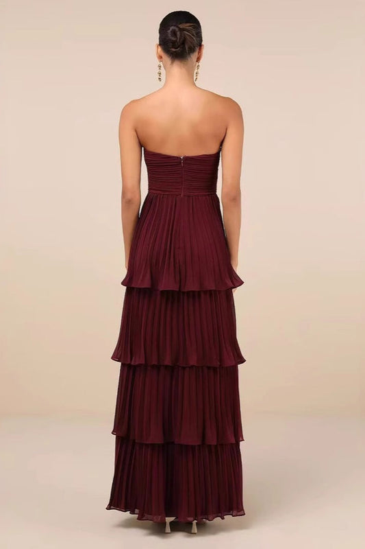 Ruched Bustier Tiered Hem Formal Dress
