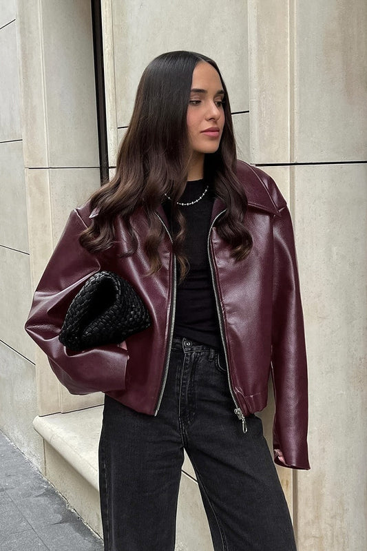 Matte Burgundy Leather Jacket