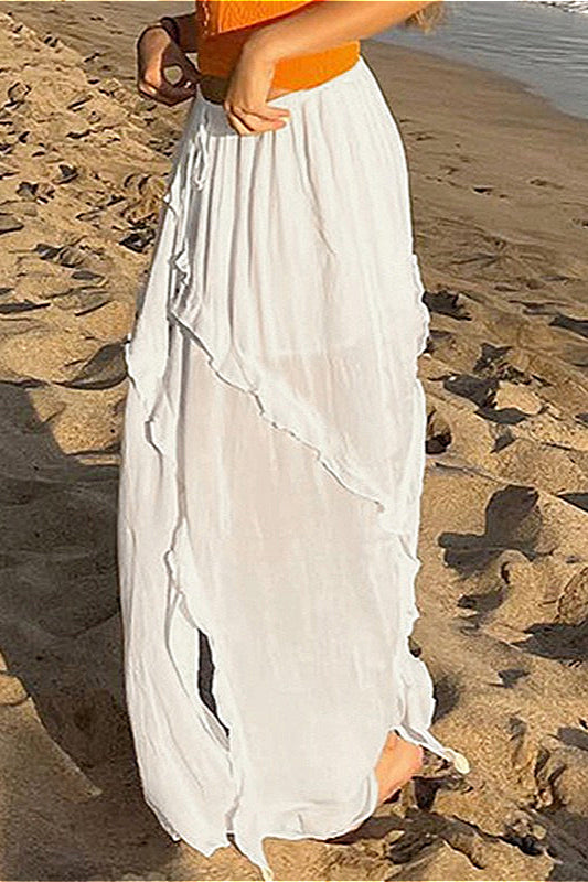 Romantic Ruffle High-Slit Skirt