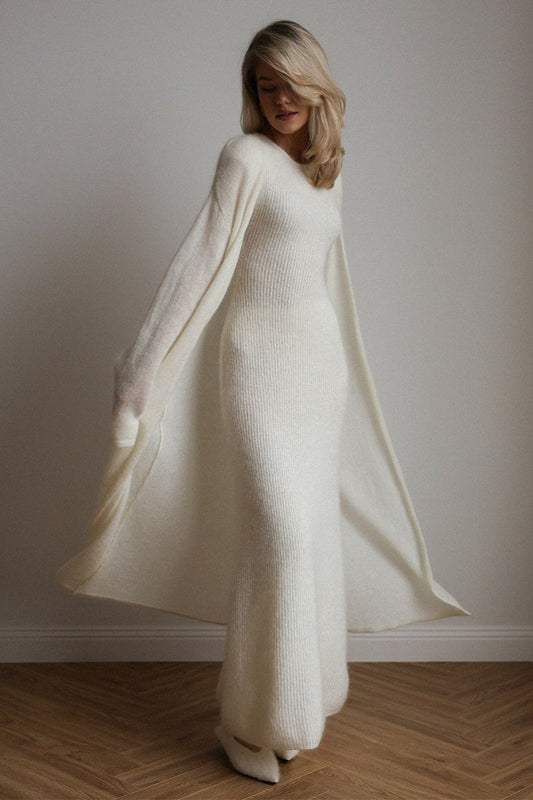 Knit Cardigan Sleeveless Dress Two Piece Set